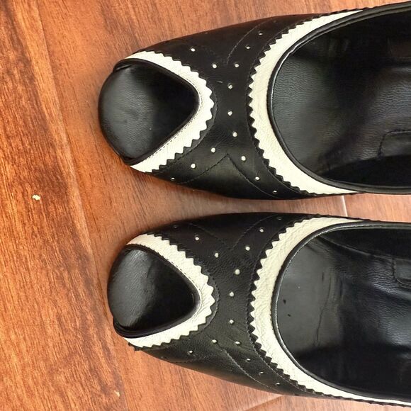 VTG Via Spiga Peep Toe Mary Jane’s Black White Ankle Strap Size 7M - Picture 8 of 13
